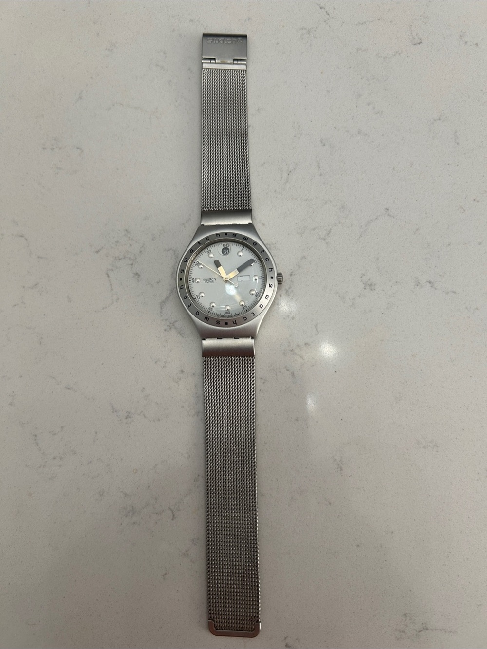Swatch Silver Stainless Steel Mesh Band Watch